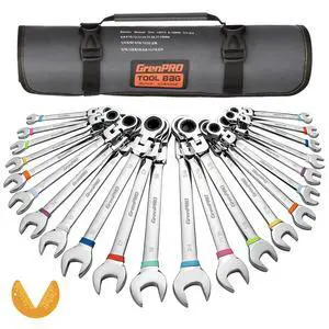 23PC Flex Head Ratcheting Wrench Set SAE & Metric Mechanic Tools 1/4"-3/4"&6-18MM Bolt Gauge, CR-V Steel 72-Tooth 180-Degree Flex Head 12Pt, Color Rings, Roll Pouch For Auto & Home Repair 23PC Flex Head Ratcheting Wrench Set SAE & Metric Mechanic Tools 1/4"-3/4"&6-18MM Bolt Gauge, CR-V Steel 72-Tooth 180-Degree Flex Head 12Pt, Color Rings, Roll Pouch For Auto & Home Repair