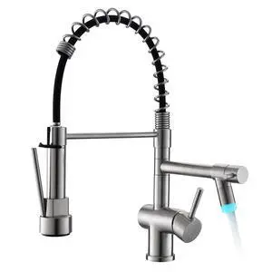 LED Kitchen Faucet with Pull Down Sprayer, Brushed Nickel Faucet for Kitchen Sink, Single Handle High Arc 304 Stainless Steel LED Commercial Bar Kitchen Sink Faucet for 1 Hole Or 3 Hole LED Kitchen Faucet with Pull Down Sprayer, Brushed Nickel Faucet for Kitchen Sink, Single Handle High Arc 304 Stainless Steel LED Commercial Bar Kitchen Sink Faucet for 1 Hole Or 3 Hole