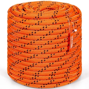 Double Braided Polyester Rope 3/4 in x 220 ft 24 Strands Orange/Black Arborist Rigging Rope for Rock Hiking Camping Swing Rappelling Rescue, 20000 LBS Breaking Strength, with Heat-Sealed Ends Double Braided Polyester Rope 3/4 in x 220 ft 24 Strands Orange/Black Arborist Rigging Rope for Rock Hiking Camping Swing Rappelling Rescue, 20000 LBS Breaking Strength, with Heat-Sealed Ends