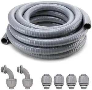 Liquid-Tight Conduit and Connector Kit,Flexible Non Metallic Liquid Tight Electrical Conduit,1-1/4inch25ft Electrical Conduit Kit,with4 Straight and2 Angle Fittings Included,1-1.4 in. Dia Liquid-Tight Conduit and Connector Kit,Flexible Non Metallic Liquid Tight Electrical Conduit,1-1/4inch25ft Electrical Conduit Kit,with4 Straight and2 Angle Fittings Included,1-1.4 in. Dia