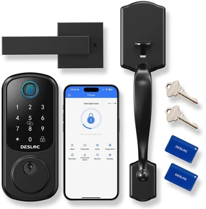 B200 Smart Front Door Lock Handle Set, Fingerprint & App Control Fingerprint, Bluetooth App Control, Remote Access Sharing, Fob Unlock, Auto Lock, User Management, IP54 Waterproof B200 Smart Front Door Lock Handle Set, Fingerprint & App Control Fingerprint, Bluetooth App Control, Remote Access Sharing, Fob Unlock, Auto Lock, User Management, IP54 Waterproof