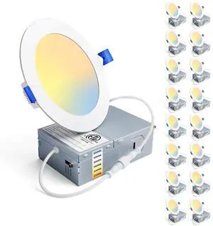 16Pack 4 Inch LED Recessed Ceiling Light, 6CCT, 750LM 9W 120V 2700K-6000K Selectable, 5%-100% Dimmable, Ultra-Thin Canless Wafer Downlight, Aluminum, Damp Rated, ETL&FCC&IC 16Pack 4 Inch LED Recessed Ceiling Light, 6CCT, 750LM 9W 120V 2700K-6000K Selectable, 5%-100% Dimmable, Ultra-Thin Canless Wafer Downlight, Aluminum, Damp Rated, ETL&FCC&IC