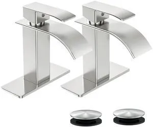 Waterfall Single Handle Bathroom Sink Faucet Brushed Nickel Vanity Faucet with Pop-up Drain, llaves para lavamanos de baño, Ceramic Valve, for 1 or 3 Hole Modern Bathrooms Waterfall Single Handle Bathroom Sink Faucet Brushed Nickel Vanity Faucet with Pop-up Drain, llaves para lavamanos de baño, Ceramic Valve, for 1 or 3 Hole Modern Bathrooms
