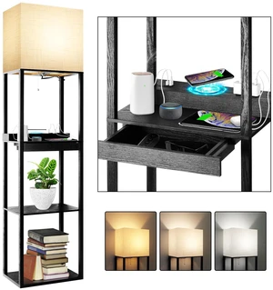 Plus Charging Station Floor Lamp with Wireless Charger, 2 USB-C Port, 2 Power Outlet, Floor Lamp with Shelves, 15W LED Bulb, 3 Colors, Memory Function, Standing Lamp for Living Room Bedroom Plus Charging Station Floor Lamp with Wireless Charger, 2 USB-C Port, 2 Power Outlet, Floor Lamp with Shelves, 15W LED Bulb, 3 Colors, Memory Function, Standing Lamp for Living Room Bedroom
