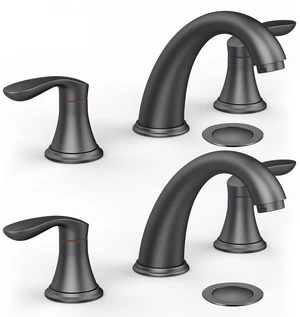 Bathroom Sink Faucet, Faucet for Bathroom Sink, Widespread Matte Black Bathroom Faucet 3 Hole with Plastic Pop Up Drain and cUPC Lead-Free Hose - (Matte Black 2 Packs) Bathroom Sink Faucet, Faucet for Bathroom Sink, Widespread Matte Black Bathroom Faucet 3 Hole with Plastic Pop Up Drain and cUPC Lead-Free Hose - (Matte Black 2 Packs)