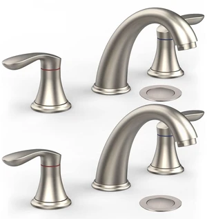 Bathroom Sink Faucet, Faucet for Bathroom Sink, Widespread Brushed Nickel Bathroom Faucet 3 Hole with Plastic Pop Up Drain and cUPC Lead-Free Hose - (Brushed Nickel 2 Packs) Bathroom Sink Faucet, Faucet for Bathroom Sink, Widespread Brushed Nickel Bathroom Faucet 3 Hole with Plastic Pop Up Drain and cUPC Lead-Free Hose - (Brushed Nickel 2 Packs)