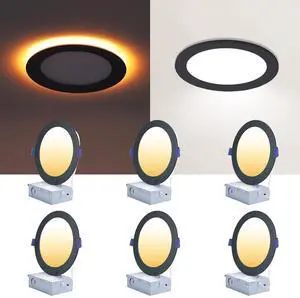 Black 6 Inch Recessed Light with Night Light, 6 Pack, Sync & Reset Dimmable & 5 Color Selectable, Canless, Ultra Thin, Wafer Downlight, Indoor Outdoor Exterior Soffit, 12W, ETL Listed Black 6 Inch Recessed Light with Night Light, 6 Pack, Sync & Reset Dimmable & 5 Color Selectable, Canless, Ultra Thin, Wafer Downlight, Indoor Outdoor Exterior Soffit, 12W, ETL Listed