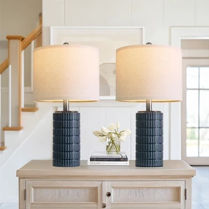 20.75" Small Blue Table Lamps, Farmhouse Bedside Lamps for Bedroom Set of 2, Ceramic End Table Lamps for Night Stands Living Room, Modern Nightstand Desk Lamps, Dark Blue 20.75" Small Blue Table Lamps, Farmhouse Bedside Lamps for Bedroom Set of 2, Ceramic End Table Lamps for Night Stands Living Room, Modern Nightstand Desk Lamps, Dark Blue