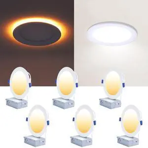 6 Inch Canless LED Recessed Lighting with Night Light, 6 Pack Sync & Reset, Dimmable, 2700K-5000K Selectable, Wafer Downlight, Soffit, 12W 1050LM, ETL & Energy Star, IC rated 6 Inch Canless LED Recessed Lighting with Night Light, 6 Pack Sync & Reset, Dimmable, 2700K-5000K Selectable, Wafer Downlight, Soffit, 12W 1050LM, ETL & Energy Star, IC rated