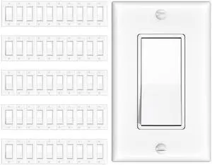 Single Pole Light Switches with Wall Plates UL Listed 120/277V On/Off Rocker Paddle Interrupter, Grounding Screw, Residential Grade, for Home and Business, White Single Pole Light Switches with Wall Plates UL Listed 120/277V On/Off Rocker Paddle Interrupter, Grounding Screw, Residential Grade, for Home and Business, White