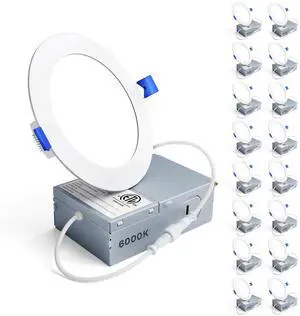 16Pack 4 Inch LED Recessed Ceiling Light, 6000K, 750LM 9W 120V 6000K Clear White, 5%-100% Dimmable, Ultra-Thin Canless Wafer Downlight, Aluminum, Damp Rated, ETL&FCC&IC 16Pack 4 Inch LED Recessed Ceiling Light, 6000K, 750LM 9W 120V 6000K Clear White, 5%-100% Dimmable, Ultra-Thin Canless Wafer Downlight, Aluminum, Damp Rated, ETL&FCC&IC
