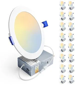 16 Pack 6 Inch LED Recessed Ceiling Light, 5CCT, 1200LM 12W 120V 2700K-5000K Selectable, 5%-100% Dimmable, Ultra-Thin Canless Wafer Downlight, Aluminum, Damp Rated, ETL&FCC&IC 16 Pack 6 Inch LED Recessed Ceiling Light, 5CCT, 1200LM 12W 120V 2700K-5000K Selectable, 5%-100% Dimmable, Ultra-Thin Canless Wafer Downlight, Aluminum, Damp Rated, ETL&FCC&IC