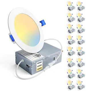 16Pack 4 Inch LED Recessed Ceiling Light, 3CCT, 750LM 9W 120V 3000K-5000K Selectable, 5%-100% Dimmable, Ultra-Thin Canless Wafer Downlight, Aluminum, Damp Rated, ETL&FCC&IC 16Pack 4 Inch LED Recessed Ceiling Light, 3CCT, 750LM 9W 120V 3000K-5000K Selectable, 5%-100% Dimmable, Ultra-Thin Canless Wafer Downlight, Aluminum, Damp Rated, ETL&FCC&IC