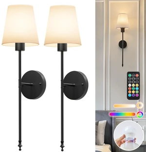 Battery Operated Wall Sconces Set of 2,Black Sconces Wall Decor RGBWW Rechargeable Wall Lights with Dimmable Magnetic Bulbs & Remote, Wireless Wall Lamp for Living Room Bedroom Hallway Battery Operated Wall Sconces Set of 2,Black Sconces Wall Decor RGBWW Rechargeable Wall Lights with Dimmable Magnetic Bulbs & Remote, Wireless Wall Lamp for Living Room Bedroom Hallway