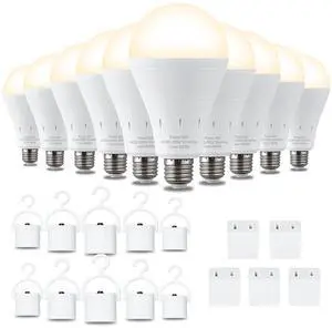 10 Pack Rechargeable Emergency Light Bulbs, Battery Powered LED Light Bulb 3000K Warm E26 120 Volt 9W 60W Equivalent with 1200mAh for Home Power Outage Camping Hurricane 10 Pack Rechargeable Emergency Light Bulbs, Battery Powered LED Light Bulb 3000K Warm E26 120 Volt 9W 60W Equivalent with 1200mAh for Home Power Outage Camping Hurricane