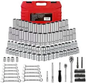 122Pcs 1/4" & 3/8 Drive Impact Socket Set, Ratchet Socket Wrench Set with Extention Bar, Adapter, Screw Bits,Drive Bit Holder, Spark Plug Socket,CR-V 122Pcs 1/4" & 3/8 Drive Impact Socket Set, Ratchet Socket Wrench Set with Extention Bar, Adapter, Screw Bits,Drive Bit Holder, Spark Plug Socket,CR-V