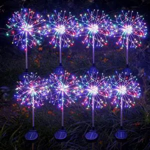 Solar Garden Lights Outdoor Yard Decorations, 8 Pack 150Leds Pathway Lights, Fairy Firework Stake Light for Garden, Patio, Pathway, Flowerbed Multicolor Solar Garden Lights Outdoor Yard Decorations, 8 Pack 150Leds Pathway Lights, Fairy Firework Stake Light for Garden, Patio, Pathway, Flowerbed Multicolor