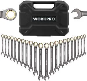 22 PCS Ratchet Combination Wrench Set with Tool Box, Nickel Plating with Organizer Box, Metric 6-18mm & SAE 1/4-3/4", 72-Teeth, For Home Project, Auto Repair, Plumbing, Construction, Machinery 22 PCS Ratchet Combination Wrench Set with Tool Box, Nickel Plating with Organizer Box, Metric 6-18mm & SAE 1/4-3/4", 72-Teeth, For Home Project, Auto Repair, Plumbing, Construction, Machinery