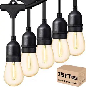 Outdoor String Lights 75 FT LED Outside Patio E26 Edison Waterproof Commercial Grade Patio Light with Shatterproof S14 Dimmable Vintage Bulbs, Hanging Strand for Bistro Cafe Backyard Warm White Outdoor String Lights 75 FT LED Outside Patio E26 Edison Waterproof Commercial Grade Patio Light with Shatterproof S14 Dimmable Vintage Bulbs, Hanging Strand for Bistro Cafe Backyard Warm White