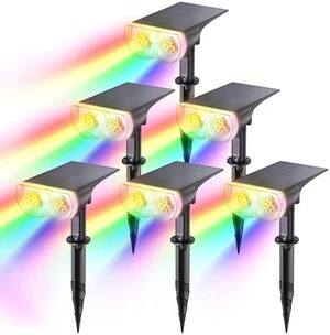 Solar Lights Outdoor Waterproof LED Landscape Spotlight RGB 6 Pack Starray, 9 Color Changing Modes, Multicolor, Dusk to Dawn, for Holiday Decoration Patio Garden Flag Tree Lawn Pathway Solar Lights Outdoor Waterproof LED Landscape Spotlight RGB 6 Pack Starray, 9 Color Changing Modes, Multicolor, Dusk to Dawn, for Holiday Decoration Patio Garden Flag Tree Lawn Pathway