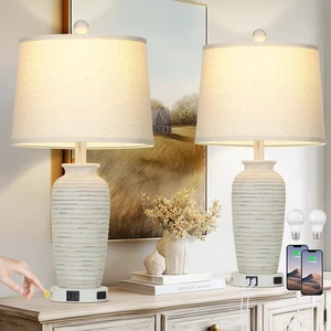 25" Retro White Farmhouse Jar Table Lamps Set of 2, 3 Way Touch Control Rustic Bedside Lamps with USB A+C Ports & AC Outlet, Pot Nightstand Lamps for Bedroom Living Room (LED Bulbs Included) 25" Retro White Farmhouse Jar Table Lamps Set of 2, 3 Way Touch Control Rustic Bedside Lamps with USB A+C Ports & AC Outlet, Pot Nightstand Lamps for Bedroom Living Room (LED Bulbs Included)