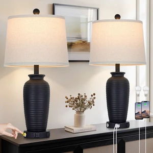 25" Retro Black Farmhouse Jar Table Lamps Set of 2, 3 Way Touch Control Rustic Bedside Lamps with USB A+C Ports & AC Outlet, Pot Nightstand Lamps for Bedroom Living Room (LED Bulbs Included) 25" Retro Black Farmhouse Jar Table Lamps Set of 2, 3 Way Touch Control Rustic Bedside Lamps with USB A+C Ports & AC Outlet, Pot Nightstand Lamps for Bedroom Living Room (LED Bulbs Included)