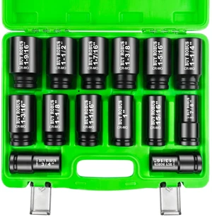 3/4 inch Drive Impact Socket Set, 14 Piece Heavy Duty CR-MO Deep and Jumbo Sockets 6 Point Design, SAE 3/4" to 1-9/16", for Large Vehicle and Apparatus Maintenance 3/4 inch Drive Impact Socket Set, 14 Piece Heavy Duty CR-MO Deep and Jumbo Sockets 6 Point Design, SAE 3/4" to 1-9/16", for Large Vehicle and Apparatus Maintenance