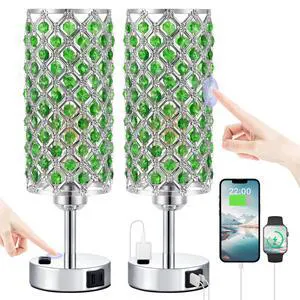 Green Crystal Lamp Touch Control Set of 2, Crystal Table Lamps with USB C+A Ports & AC Outlet, 3-Way Dimmable Nightstand Touch Lamp, Modern Bedside Table Lamp for Bedroom(Bulbs Included) Green Crystal Lamp Touch Control Set of 2, Crystal Table Lamps with USB C+A Ports & AC Outlet, 3-Way Dimmable Nightstand Touch Lamp, Modern Bedside Table Lamp for Bedroom(Bulbs Included)