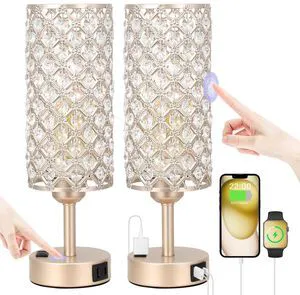 Touch Table Lamps for Bedrooms Set of 2-3 Way Dimmable Champagne Gold Crystal Lamps with Crystal Shade, Bedside Nightstand Lamp for Living Room Bedroom Home Office Touch Table Lamps for Bedrooms Set of 2-3 Way Dimmable Champagne Gold Crystal Lamps with Crystal Shade, Bedside Nightstand Lamp for Living Room Bedroom Home Office