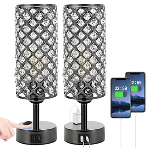Crystal Table Lamp Touch Control Set of 2, 3-Way Black Crystal Lamps with USB C+A Ports & AC Outlet, Dimmable Nightstand Desk Lamps,Modern Bedside Table Lamp for Bedroom(Bulbs Included) Crystal Table Lamp Touch Control Set of 2, 3-Way Black Crystal Lamps with USB C+A Ports & AC Outlet, Dimmable Nightstand Desk Lamps,Modern Bedside Table Lamp for Bedroom(Bulbs Included)