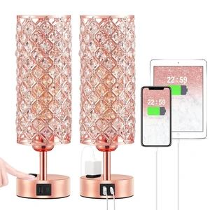 Rose Gold Lamp Set of 2, 3-Way Crystal Table Lamp Touch Control with USB-C+A & AC Ports, Dimmable Nightstand Desk Light, Pink Bedside Table Lamp for Bedroom(Bulb Included & Set of 2) Rose Gold Lamp Set of 2, 3-Way Crystal Table Lamp Touch Control with USB-C+A & AC Ports, Dimmable Nightstand Desk Light, Pink Bedside Table Lamp for Bedroom(Bulb Included & Set of 2)