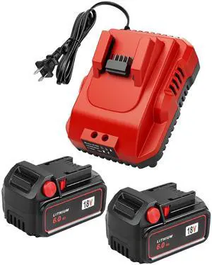 2-Pack 18V 6.0Ah Replacement for Milwaukee M-18 Battery and 1 Charger(red) 2-Pack 18V 6.0Ah Replacement for Milwaukee M-18 Battery and 1 Charger(red)