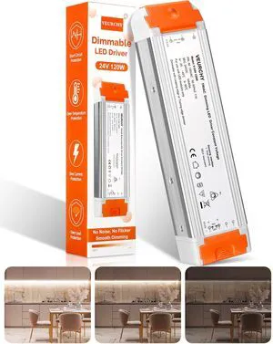 120W 24V Dimmable LED Driver,Triac Dimmable Transformer AC 120V to DC 24V 120 Watt Compatible with Lutron & Leviton Dimmer Switches, Dimmer Led Power Supply 24 Volt for Strip Lights 120W 24V Dimmable LED Driver,Triac Dimmable Transformer AC 120V to DC 24V 120 Watt Compatible with Lutron & Leviton Dimmer Switches, Dimmer Led Power Supply 24 Volt for Strip Lights