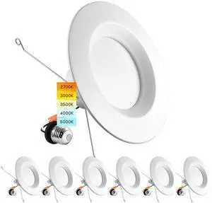 5/6 Inch LED Recessed Retrofit Downlight, 14W=90W, 1100 LM (6 Pack) Smooth Trim, 5CCT Color Selectable 2700K-5000K, Dimmable Can Light, 1100 Lumens, Wet Rated, Energy Star 5/6 Inch LED Recessed Retrofit Downlight, 14W=90W, 1100 LM (6 Pack) Smooth Trim, 5CCT Color Selectable 2700K-5000K, Dimmable Can Light, 1100 Lumens, Wet Rated, Energy Star