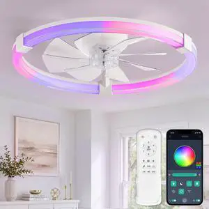 Ceiling Fan with Light,23inch Low Profile Fandelier with Remote RGB RGB,6 Speeds, Reversible DC Motor, Dimmable Flush Mount Fan Light, Modern fans for Bedroom Ceiling Fan with Light,23inch Low Profile Fandelier with Remote RGB RGB,6 Speeds, Reversible DC Motor, Dimmable Flush Mount Fan Light, Modern fans for Bedroom