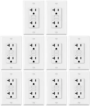 10 Pack GFCI Outlets 20 Amp, NTR GFI Receptacle, ETL Listed, White Slim Design, 20a Non-Tamper Resistant with LED Indicator, Ground Fault Circuit Interrupter, Wallplate Included 10 Pack GFCI Outlets 20 Amp, NTR GFI Receptacle, ETL Listed, White Slim Design, 20a Non-Tamper Resistant with LED Indicator, Ground Fault Circuit Interrupter, Wallplate Included