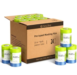 Pre-Taped Masking Film - 22" x 66' Painters Plastic Sheeting with Painter's Tape and Drape for Automotive & House Painting, Covering Cars, Walls, Windows and Furniture Protection (24 Rolls) Pre-Taped Masking Film - 22" x 66' Painters Plastic Sheeting with Painter's Tape and Drape for Automotive & House Painting, Covering Cars, Walls, Windows and Furniture Protection (24 Rolls)