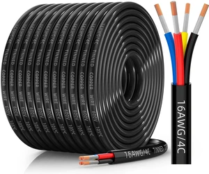 16 Gauge Wire, 16/4 Conductor Tinned Copper Electrical Wire, 100FT Flexible, Waterproof, Flame Retardant, Low Voltage 16 AWG Stranded PVC 4 Wire Cable for Automotive, RV, Marine, RGB LED Strip 16 Gauge Wire, 16/4 Conductor Tinned Copper Electrical Wire, 100FT Flexible, Waterproof, Flame Retardant, Low Voltage 16 AWG Stranded PVC 4 Wire Cable for Automotive, RV, Marine, RGB LED Strip