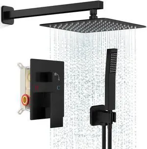 Shower Faucet Set with 8 Inch Matte Black Rain Shower Head Pressure Balance Shower Valve and Trim Kit, SUS304 Square Shower Head and Handle Set, All Metal, Wall Mounted Shower Fixtures Shower Faucet Set with 8 Inch Matte Black Rain Shower Head Pressure Balance Shower Valve and Trim Kit, SUS304 Square Shower Head and Handle Set, All Metal, Wall Mounted Shower Fixtures