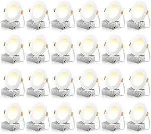 24 Pack 4 Inch LED Recessed Light with Junction Box, 5CCT, 700LM 10W, 2700K-5000K Selectable, 5%-100% Dimmable, 120V, White, Ultra-Thin Canless Wafer Downlight, ETL, FCC, IC & Damp Rated 24 Pack 4 Inch LED Recessed Light with Junction Box, 5CCT, 700LM 10W, 2700K-5000K Selectable, 5%-100% Dimmable, 120V, White, Ultra-Thin Canless Wafer Downlight, ETL, FCC, IC & Damp Rated