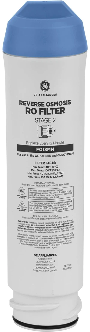 Membrane Filter Compatible with Select Under Sink Filtration Systems Including GXRQ18NBN, GNRQ18NBN, GXRV40TBN, Replace Every 12 Months, FQ18MN Membrane Filter Compatible with Select Under Sink Filtration Systems Including GXRQ18NBN, GNRQ18NBN, GXRV40TBN, Replace Every 12 Months, FQ18MN