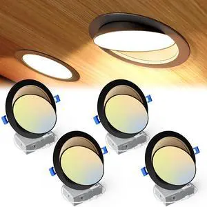 4 Pack 6 Inch Black LED Eyeball Gimbal Recessed Light, 5CCT 360°+90° Rotatable, 10%-100% Dimmable, 2700K-5000K Selectable, 12W 1300LM, 90+CRI, 120V, 100° Beam, ETL&FCC&IC Certified 4 Pack 6 Inch Black LED Eyeball Gimbal Recessed Light, 5CCT 360°+90° Rotatable, 10%-100% Dimmable, 2700K-5000K Selectable, 12W 1300LM, 90+CRI, 120V, 100° Beam, ETL&FCC&IC Certified