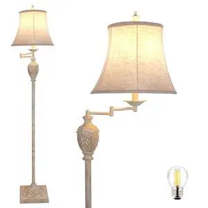 Traditional LED Floor Lamp with 350° Adjustable Swing Arm Lamp Vintage Pole lamp Swing arm for Living Room, Bedroom and Office Rustic Upright Floor Light for Home Décor with Faux Silk Fabric Shade Traditional LED Floor Lamp with 350° Adjustable Swing Arm Lamp Vintage Pole lamp Swing arm for Living Room, Bedroom and Office Rustic Upright Floor Light for Home Décor with Faux Silk Fabric Shade