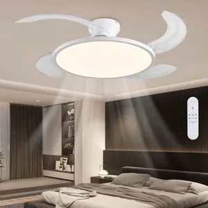 Retractable Ceiling Fan with Lights,42 Inch Low Profile Ceiling Fan with Remote Control,Retractable Blades,Dimmable Full Spectrum,Modern Fandelier for Bedroom Living Room Dinning Room,White Retractable Ceiling Fan with Lights,42 Inch Low Profile Ceiling Fan with Remote Control,Retractable Blades,Dimmable Full Spectrum,Modern Fandelier for Bedroom Living Room Dinning Room,White