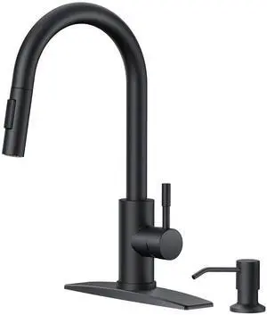 Black Kitchen Faucet with Soap Dispenser, High Arc Sink Faucet No-Lead Stainless Steel, 2-Mode Pull Down Sprayer, Single Handle, Deck Plate for 1 or 3 Holes, Fit for Bar Farmhouse Laundry Black Kitchen Faucet with Soap Dispenser, High Arc Sink Faucet No-Lead Stainless Steel, 2-Mode Pull Down Sprayer, Single Handle, Deck Plate for 1 or 3 Holes, Fit for Bar Farmhouse Laundry