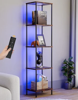 Display Shelf with RGBW Light, Color Changing Curio Cabinet Floor Lamp with Shelves Corner Standing Column Lamp Etagere Organizer Tower Nightstand Bookcase for Living Room Bedroom Office Décor, Brown Display Shelf with RGBW Light, Color Changing Curio Cabinet Floor Lamp with Shelves Corner Standing Column Lamp Etagere Organizer Tower Nightstand Bookcase for Living Room Bedroom Office Décor, Brown