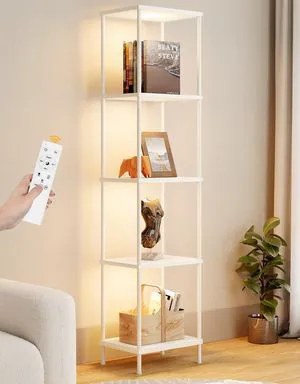 Display Shelf with RGBCW Light, Color Changing Curio Cabinet Floor Lamp with Shelves Corner Standing Column Lamp Etagere Organizer Tower Nightstand Bookcase for Living Room Bedroom Office Décor White Display Shelf with RGBCW Light, Color Changing Curio Cabinet Floor Lamp with Shelves Corner Standing Column Lamp Etagere Organizer Tower Nightstand Bookcase for Living Room Bedroom Office Décor White