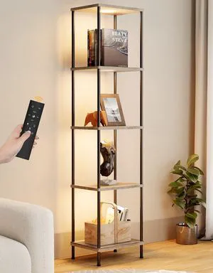 Display Shelf with RGBW Light, Color Changing Curio Cabinet Floor Lamp with Shelves Corner Standing Column Lamp Etagere Organizer Tower Nightstand Bookcase for Living Room Bedroom Office Décor, Gray Display Shelf with RGBW Light, Color Changing Curio Cabinet Floor Lamp with Shelves Corner Standing Column Lamp Etagere Organizer Tower Nightstand Bookcase for Living Room Bedroom Office Décor, Gray