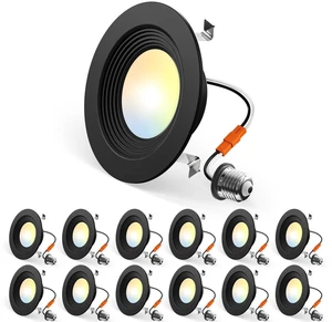 12 Pack 4 inch 5CCT LED Recessed Lighting, Retrofit Can Lights, Black Dimmable, 8.5W=60W, 650LM, 2700K/3000K/4000K/5000K/6000K Selectable, Baffle Trim, Easy Install, IC & Damp Rated, ETL & FCC 12 Pack 4 inch 5CCT LED Recessed Lighting, Retrofit Can Lights, Black Dimmable, 8.5W=60W, 650LM, 2700K/3000K/4000K/5000K/6000K Selectable, Baffle Trim, Easy Install, IC & Damp Rated, ETL & FCC