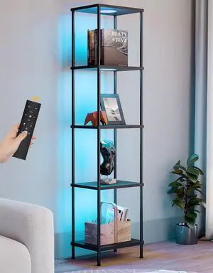 Display Shelf with RGBW Light, Color Changing Curio Cabinet Floor Lamp with Shelves Corner Standing Column Lamp Etagere Organizer Tower Nightstand Bookcase for Living Room Bedroom Office Décor Black Display Shelf with RGBW Light, Color Changing Curio Cabinet Floor Lamp with Shelves Corner Standing Column Lamp Etagere Organizer Tower Nightstand Bookcase for Living Room Bedroom Office Décor Black